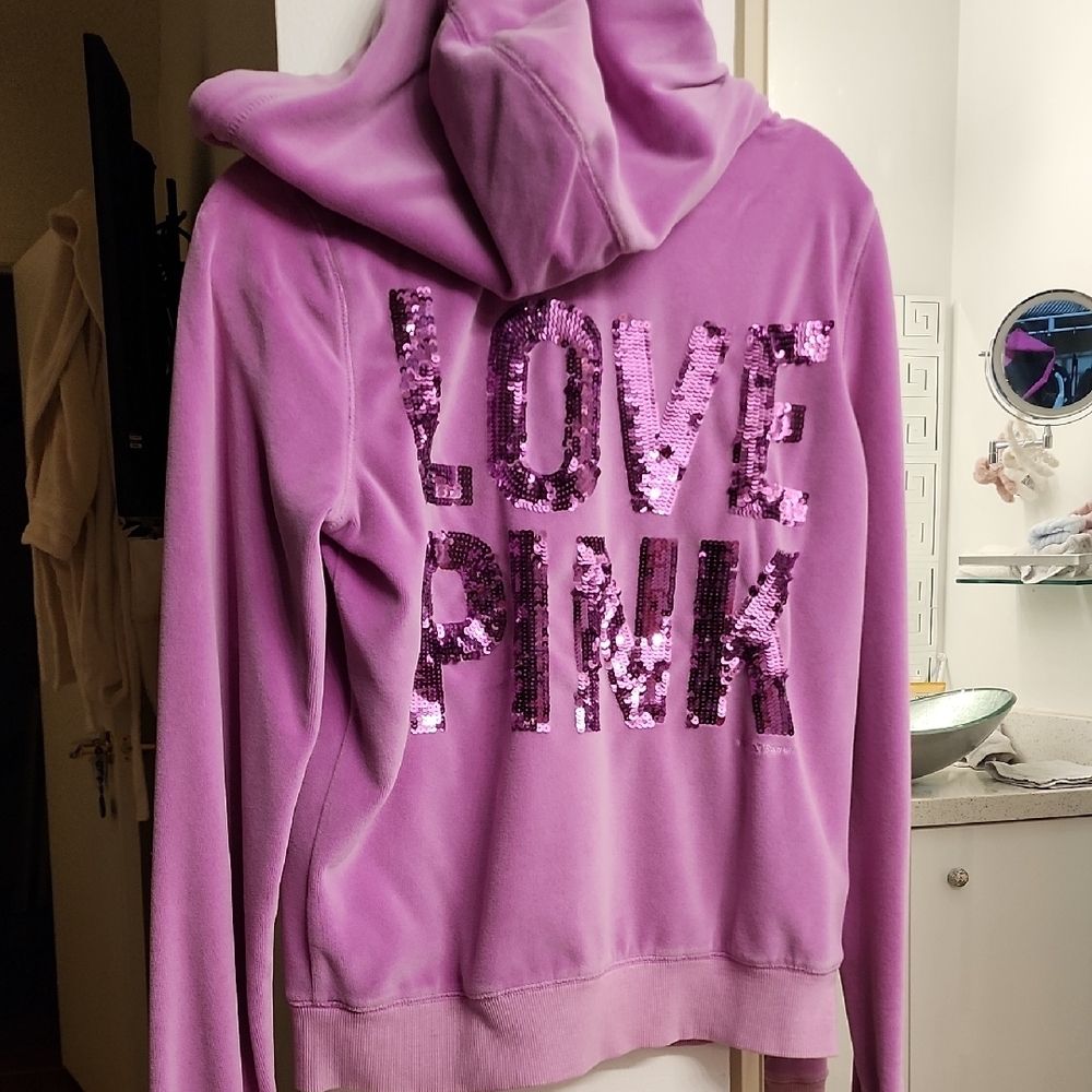 Victoria's Secret Pink VELOUR Zip-Up Hoodie Absolutely Beautiful Lilac 💜 - Picture 3 of 12